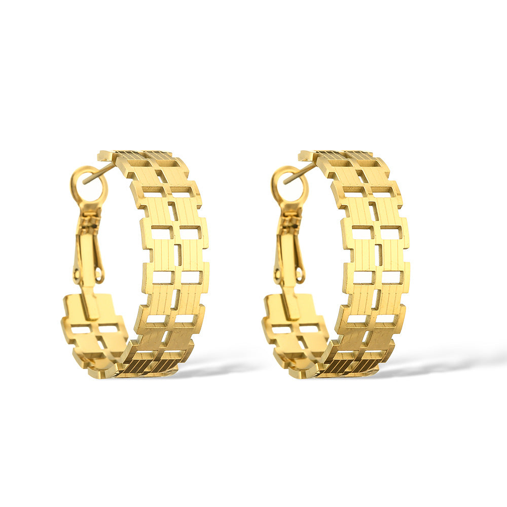 Vintage Geometric Titanium Steel Hoop Earrings for Women with Plated Finish