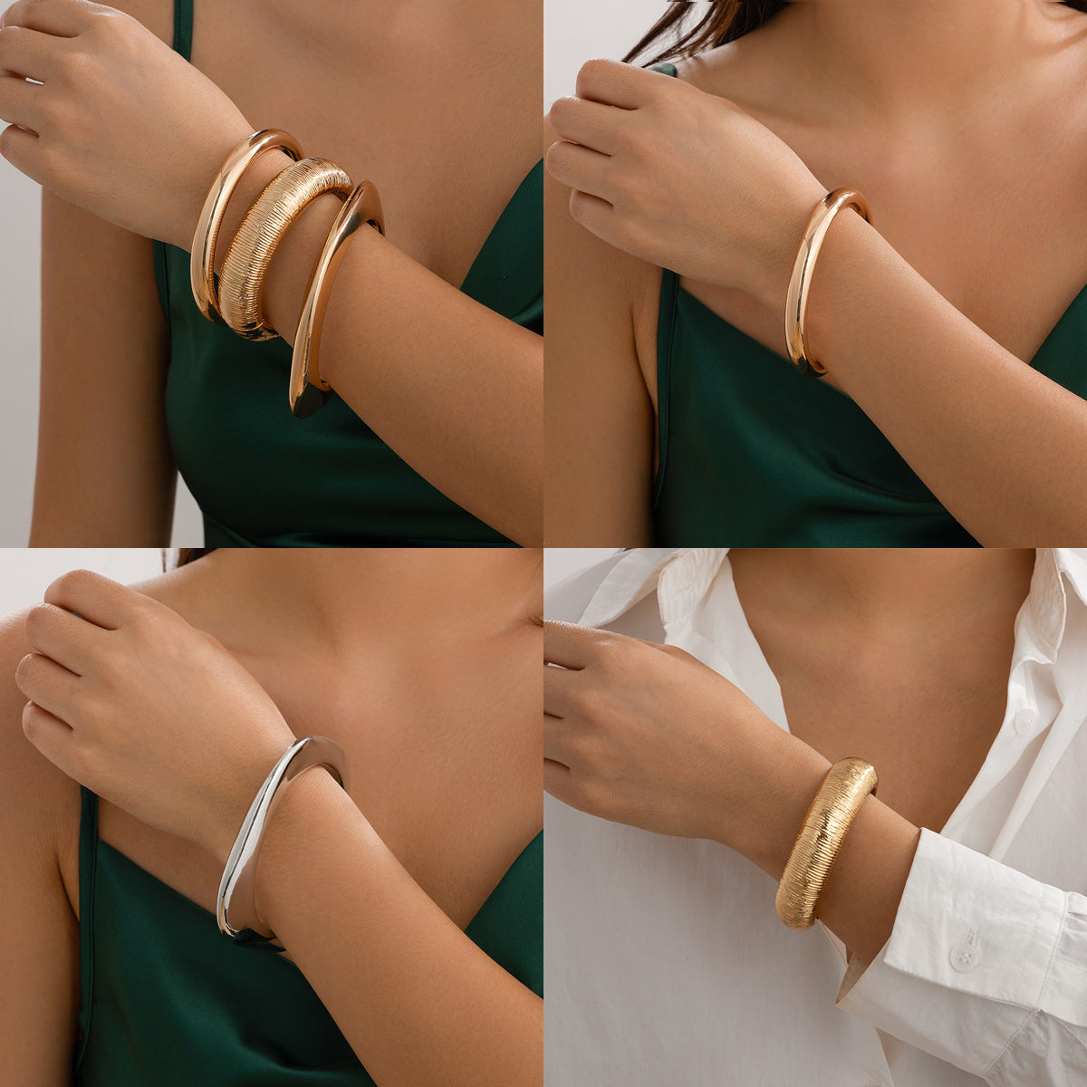 Minimalist Geometric Square Hollow Plated Alloy Bracelet for Women