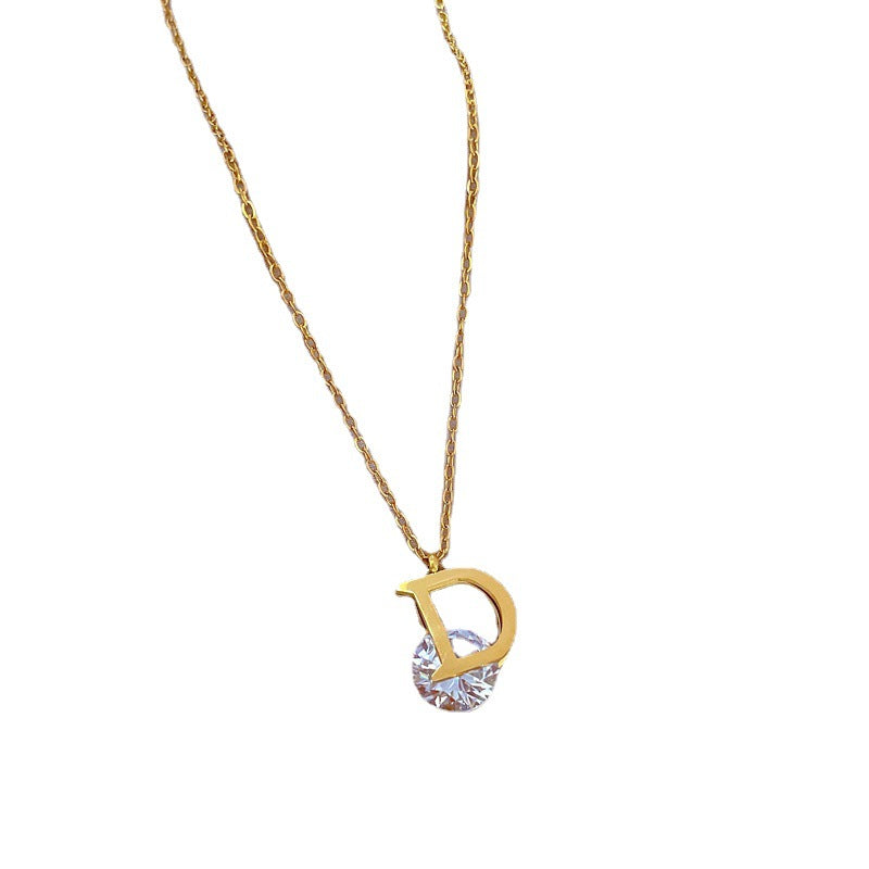 Minimalist Geometric D-Shaped Titanium Steel Necklace with Gold Plating for Women