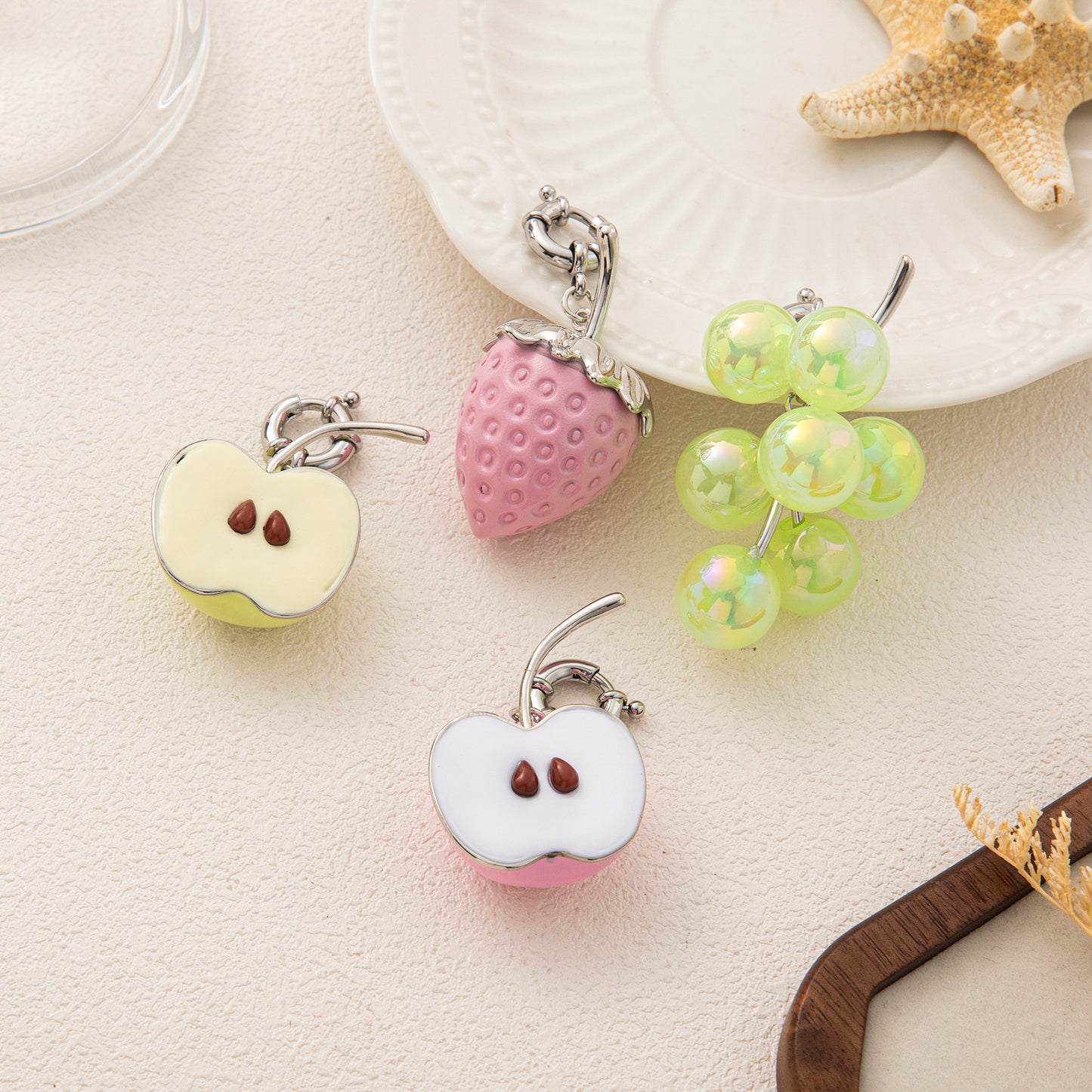Sweet Plated Stainless Steel Fruit Charm Bar with Cable Chain