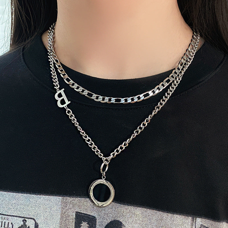 Titanium Steel Plated Long Sweater Chain Necklace Unisex
