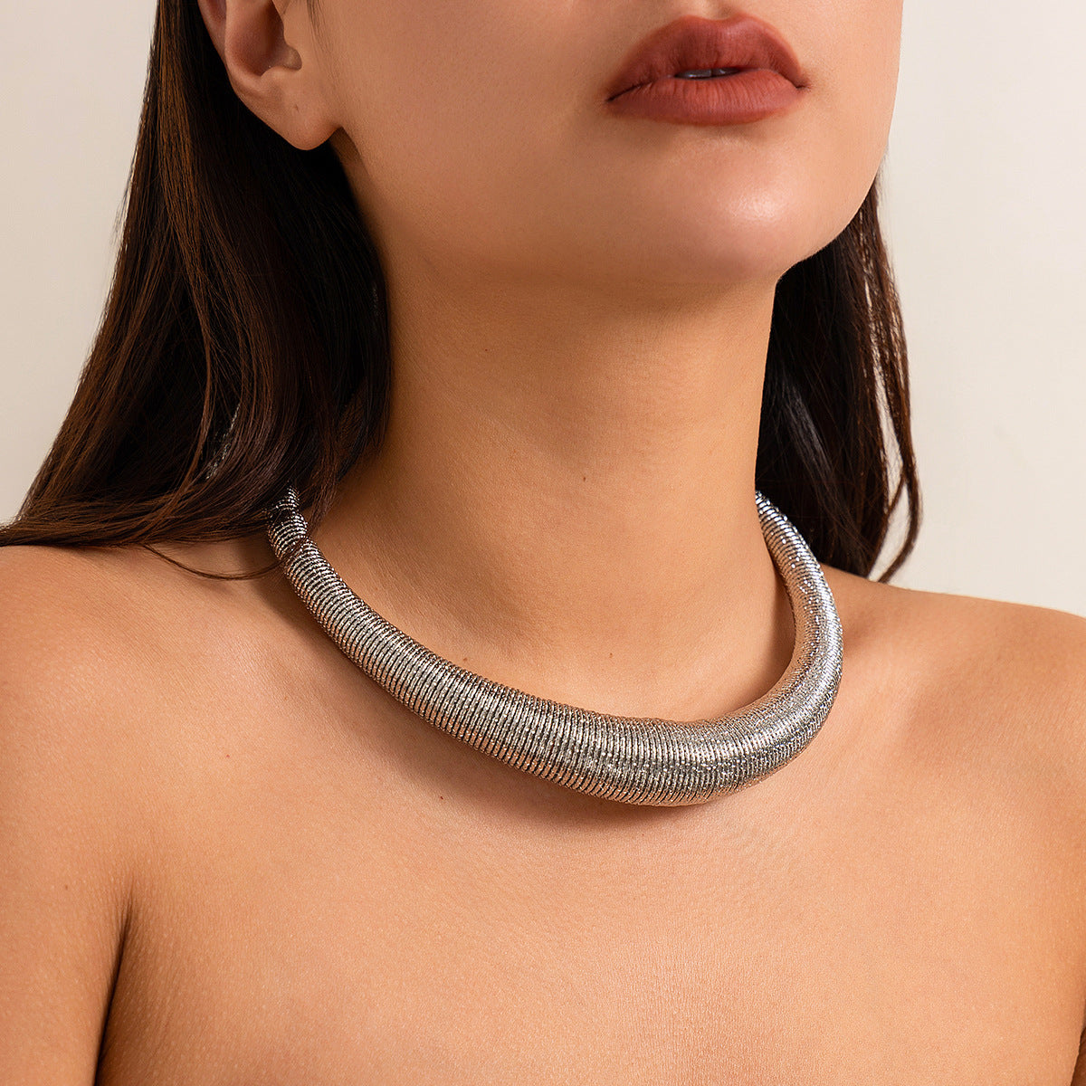 Bold Geometric Snake Chain Choker Necklace for Women Made of Metal with Multi-Layered Locket Design