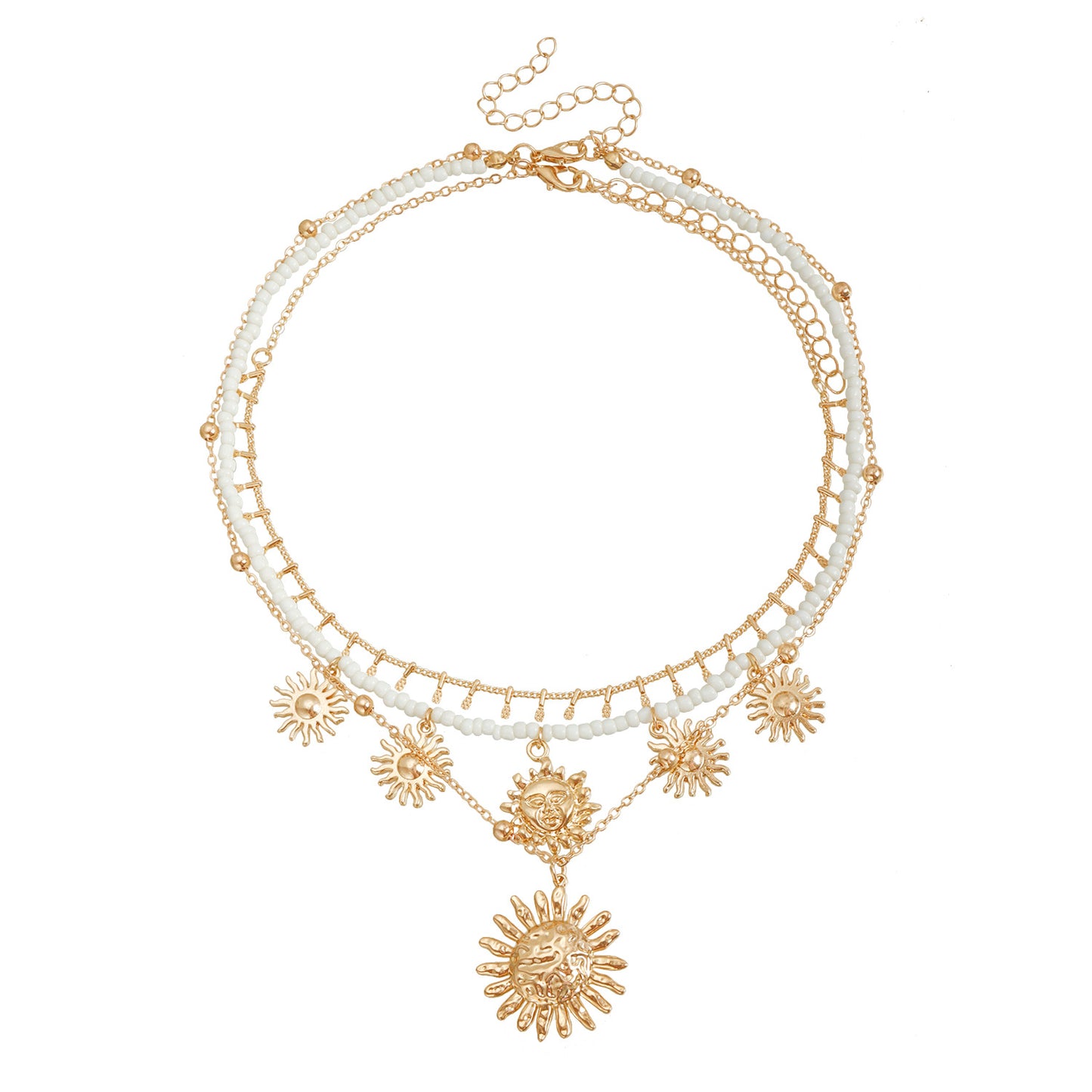 Bohemian Vintage Sun and Smiley Face Pendant Necklace in Alloy with Plating Finish for Women