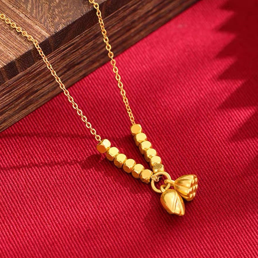 Collana Pendente Minimalista Loto e Radice di Loto in Acciaio al Titanio con Finitura Placcata da Donna