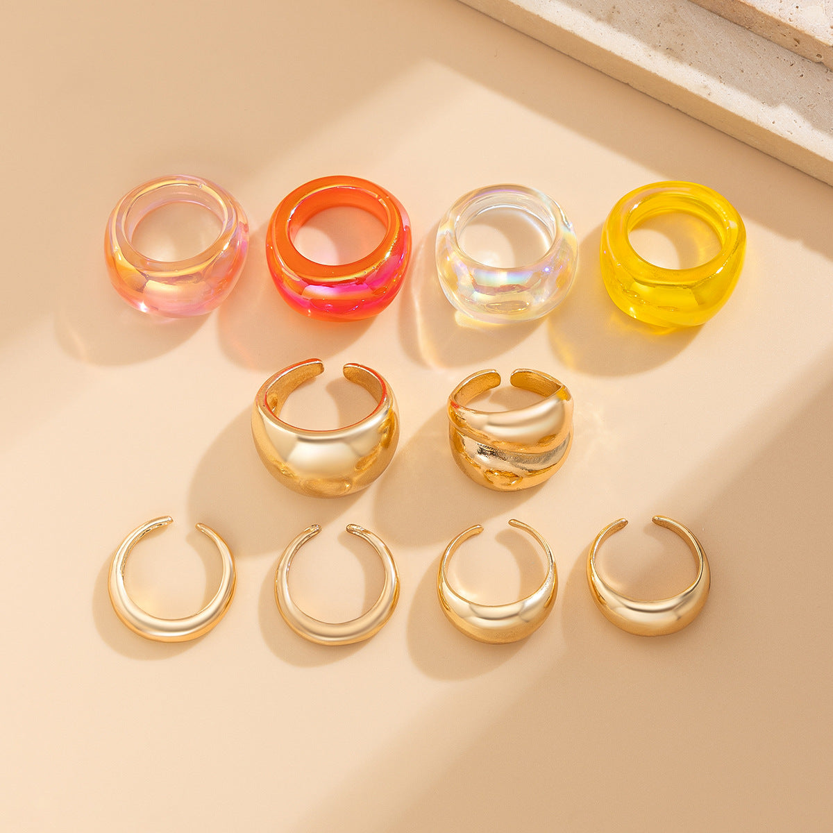 Vintage Geometric Plated Alloy Ring Set for Women