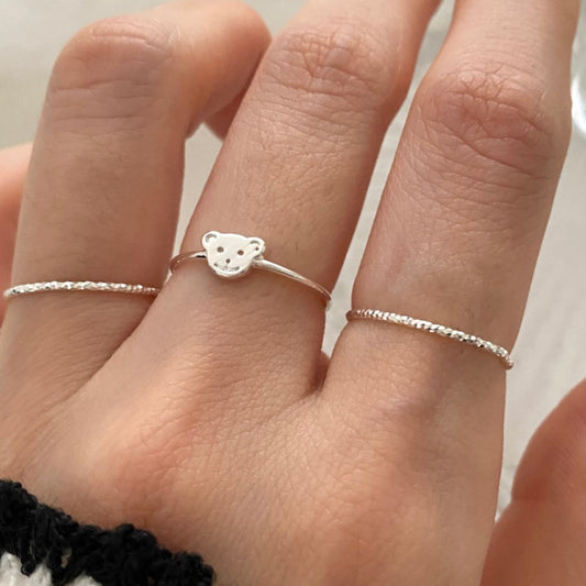 Anello da donna minimalista a forma di orso in argento sterling 925, design geometrico, stile fresco e dolce