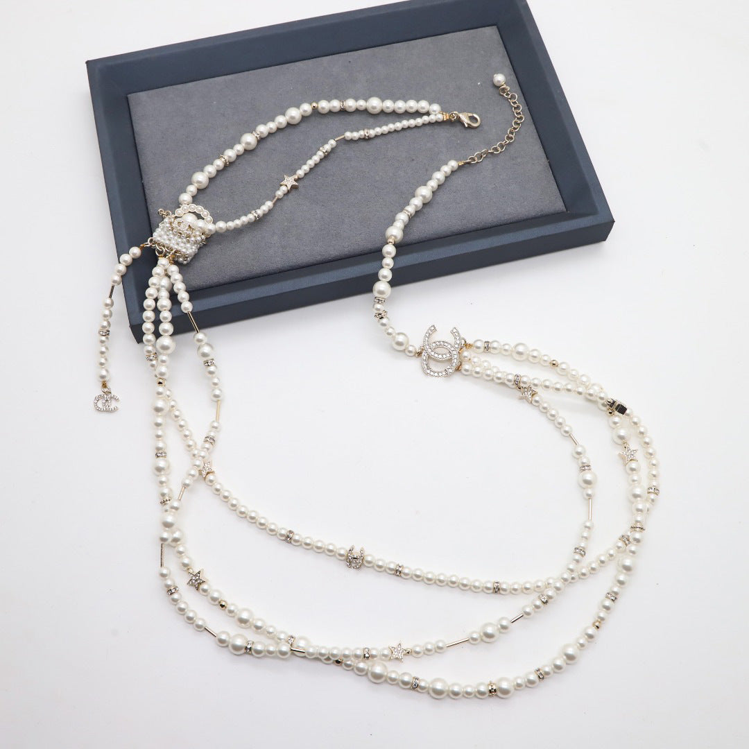 Luxury Letter Rhinestone Pearl Bracelet Necklace Earring Set for Women