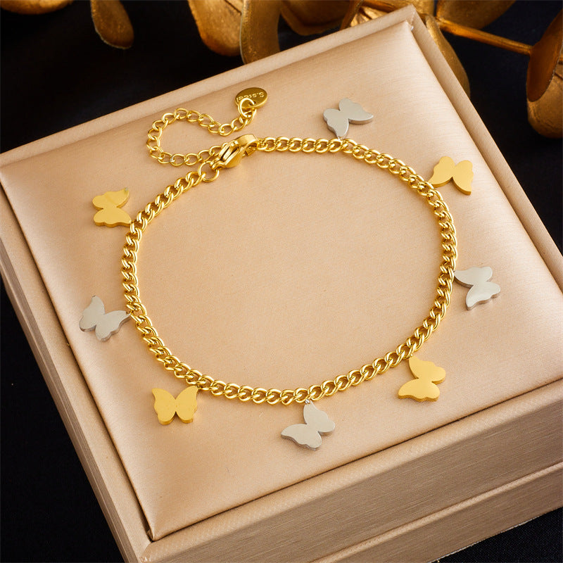 Vintage Elegant Round Star Stainless Steel Plated Rhinestone Bracelet with Lightning and Blue Eye Charms