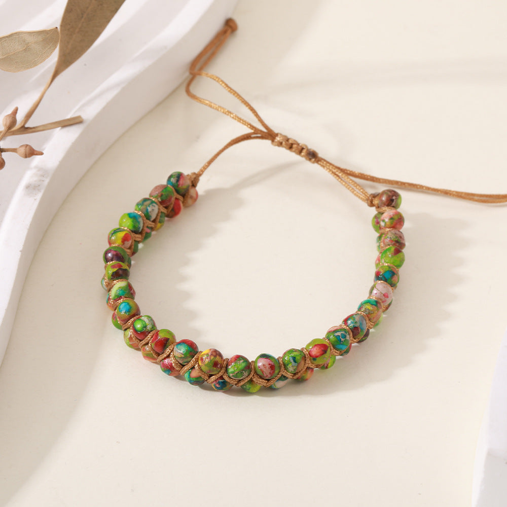 Bohemian Handmade Beaded Round Turquoise Bracelet Unisex Yoga Jewelry