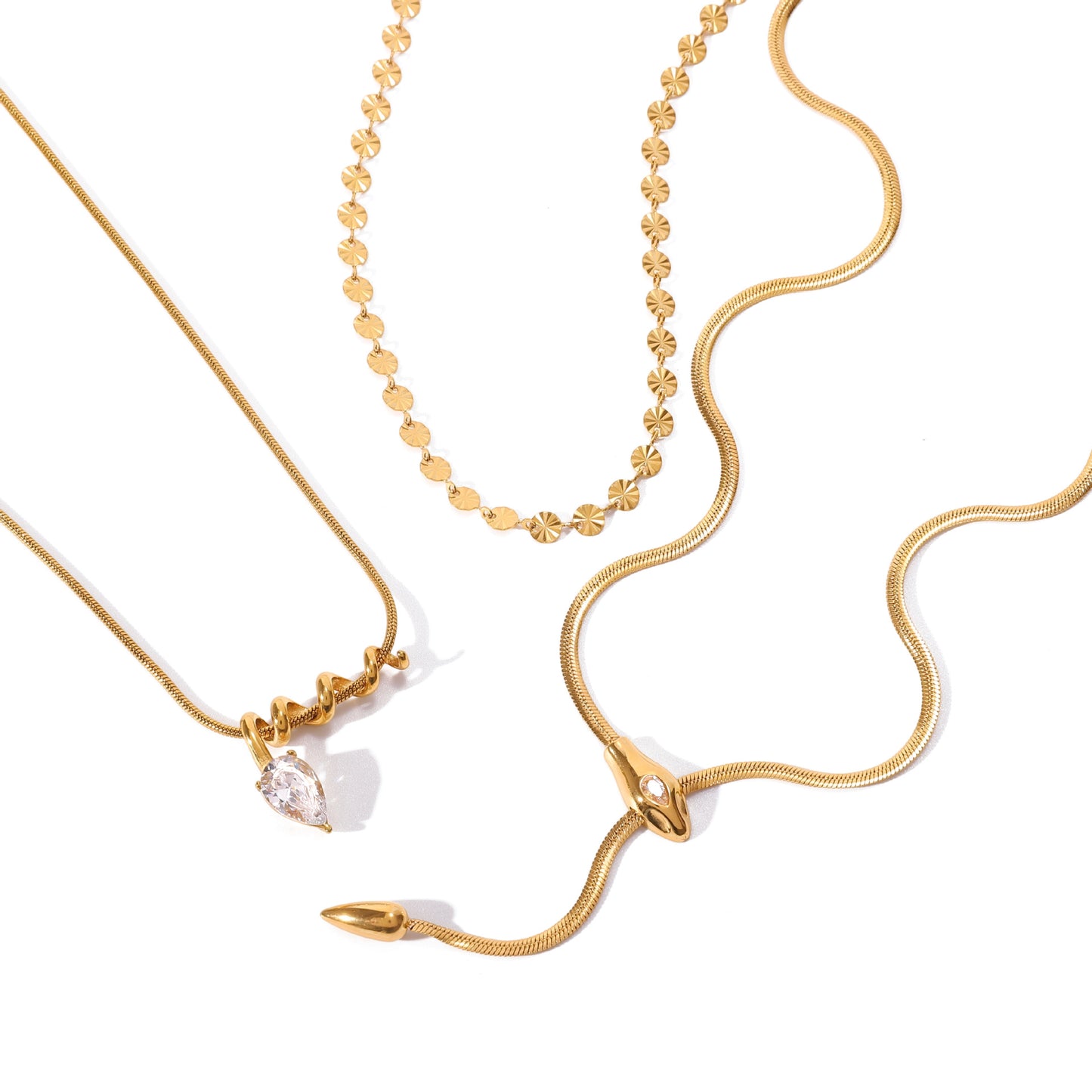 Minimalist Snake-Shaped Stainless Steel Necklace with PVD Gold Plating for Women