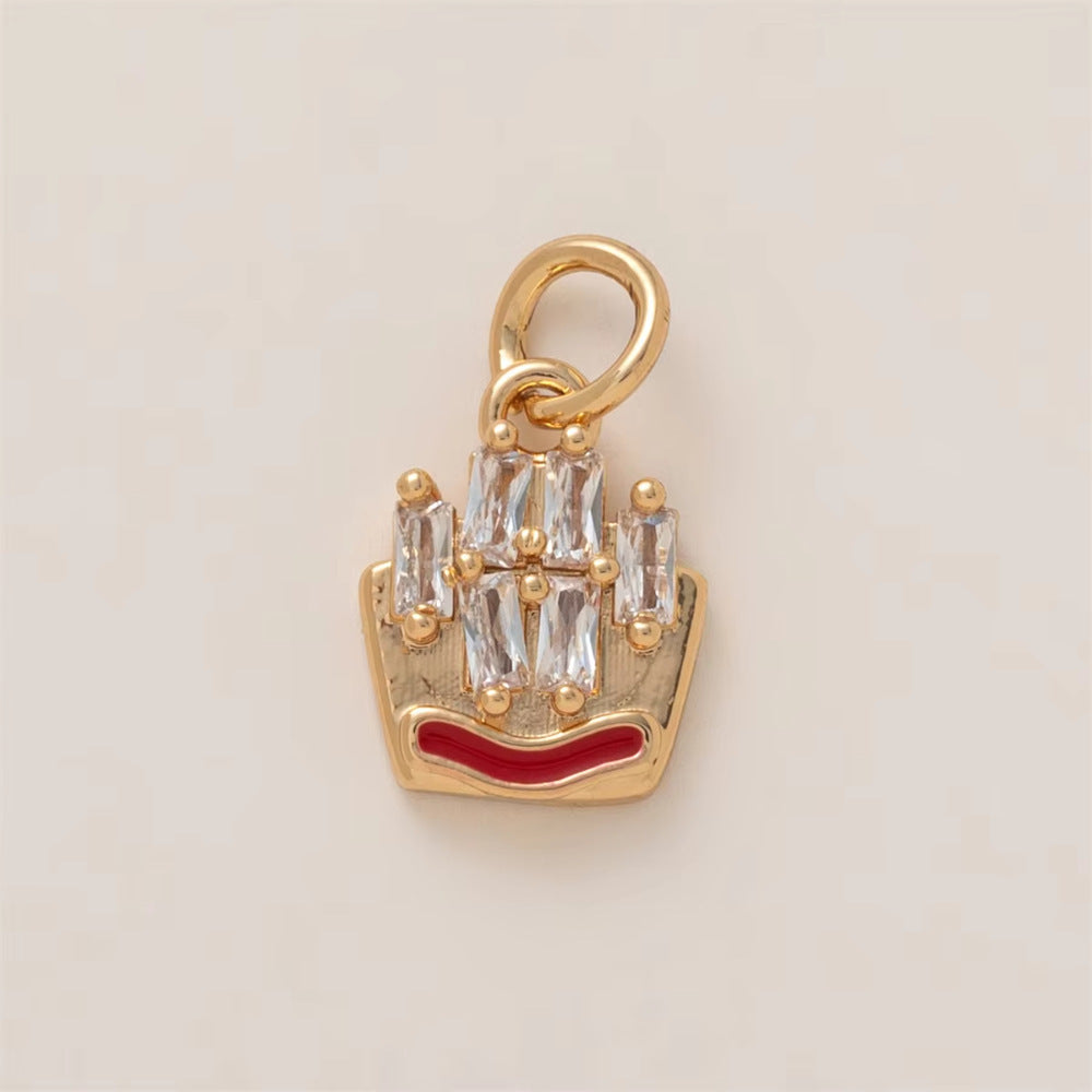 Minimalist Luxury 18K Gold Plated Brass Food Pendant with Cubic Zirconia