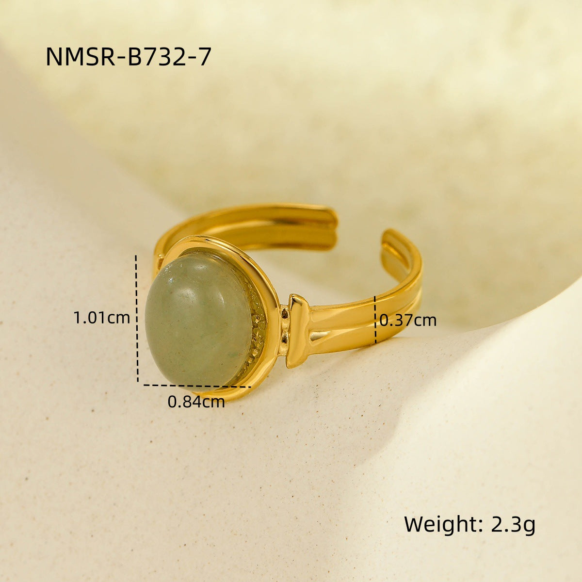 Anello in Acciaio Inossidabile con Motivo Geometrico Stile Vintage Instagram con Intarsio in Pietra Naturale e Placcatura in Oro 18K da Donna