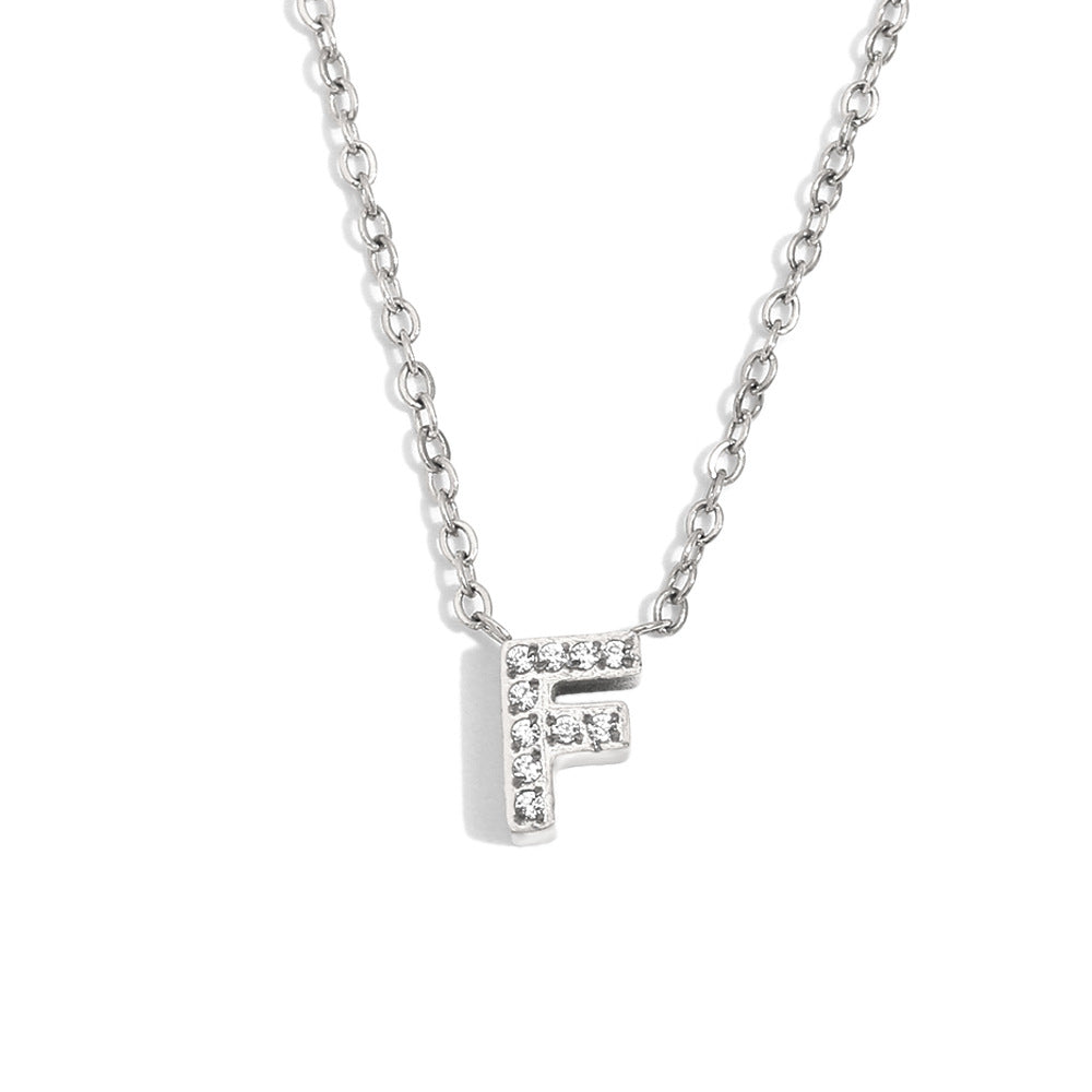 Minimalist Fashion Letter Pendant Necklace for Women Stainless Steel with 18K Gold Plating and Rhinestone Inlay