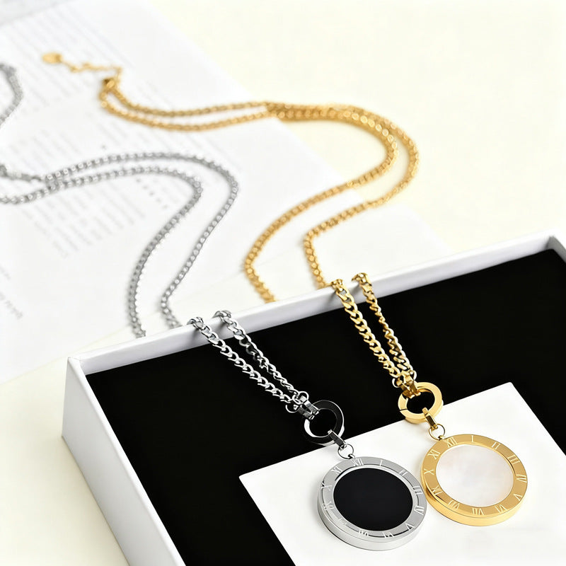 Luxury Round Geometric Stainless Steel Plated Pendant Necklace for Women