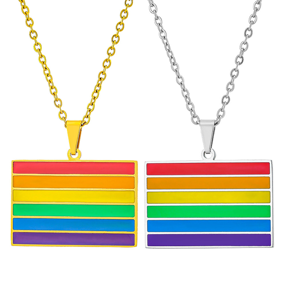Collana con ciondolo geometrico arcobaleno minimalista in acciaio inossidabile 304 con finitura smaltata, unisex