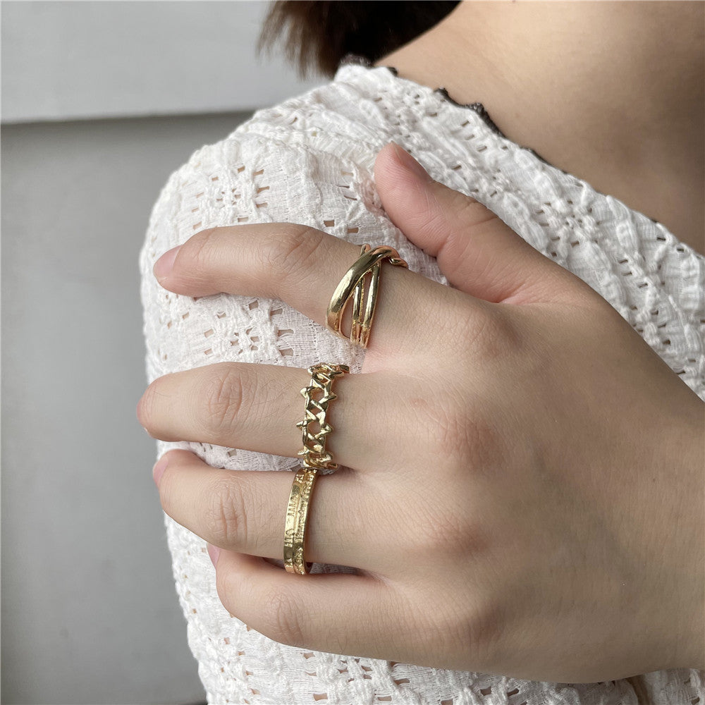 Minimalist Sweet Geometric Teardrop Alloy Plated Ring Set