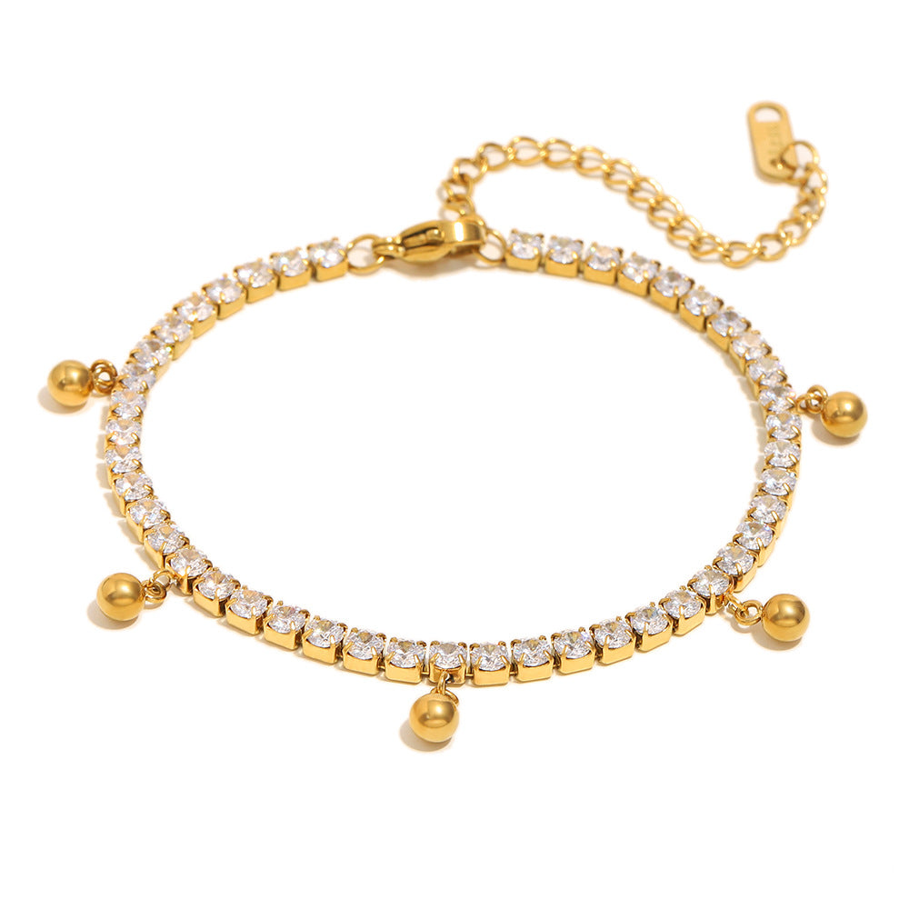Set di Collana e Bracciale da Donna Minimalista Geometrico in Acciaio Inossidabile Placcato Oro 18K con Zircone, Perle Rotonde e Nappe