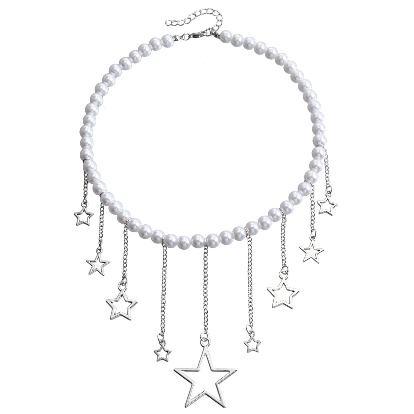 Vintage Style Star-Shaped Hollow Pendant Necklace with Imitation Pearl and Alloy Accents on Delicate Clavicle Chain