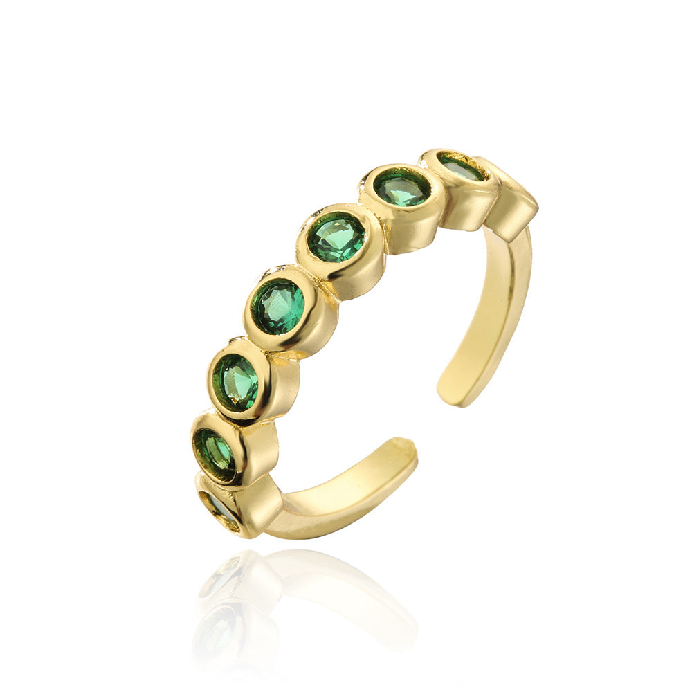 Fashionable 18K Gold Plated Geometric Open Ring with Emerald Zircon for Women