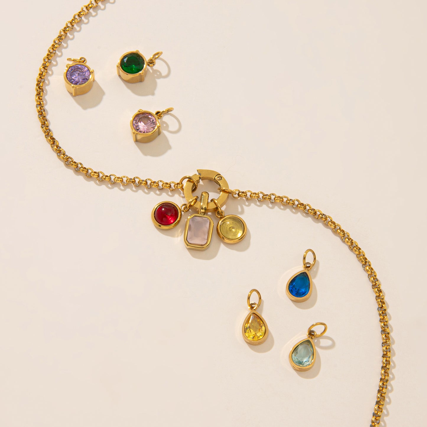 Vintage Geometric Stainless Steel 18K Gold PVD Plated DIY Charm Bar Necklace with 12 Birthstones