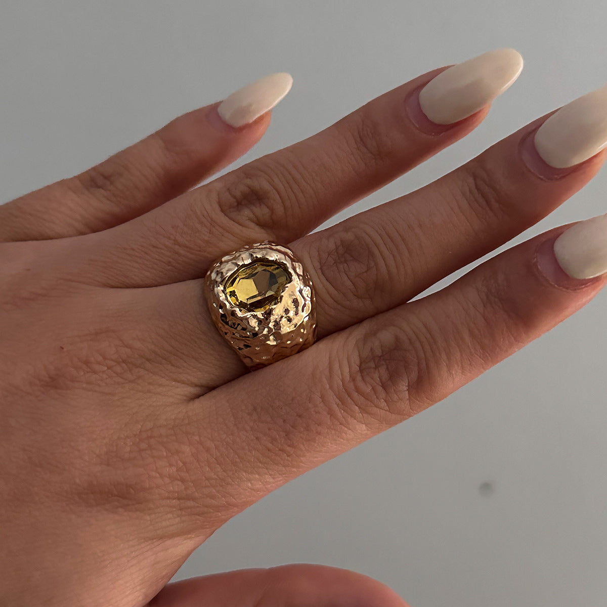 Vintage Geometric Ring with Alloy Base and Acrylic Rhinestone Inlay, Electroplated Finish for Women
