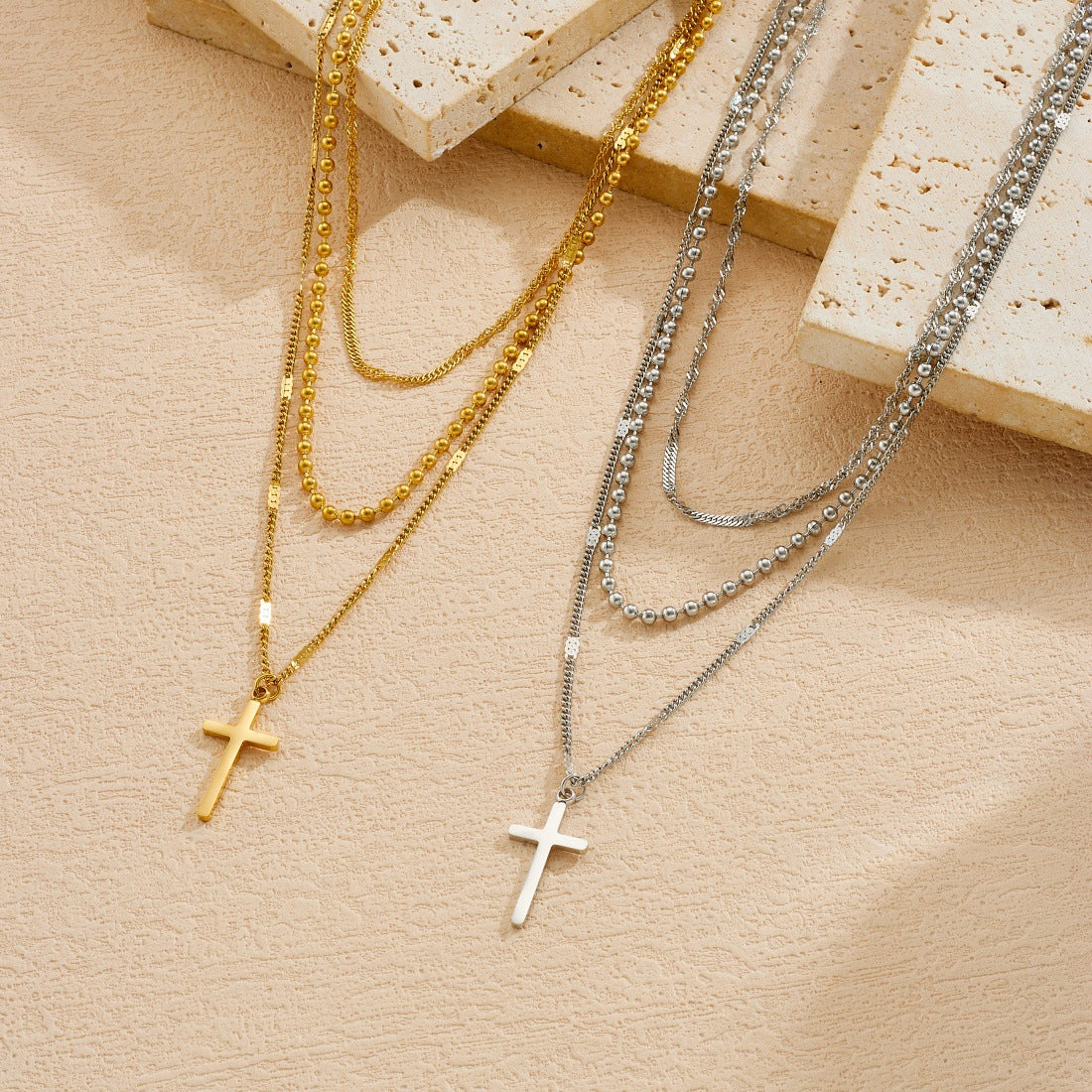 Vintage Gold Plated Cross Stainless Steel Necklace for Women