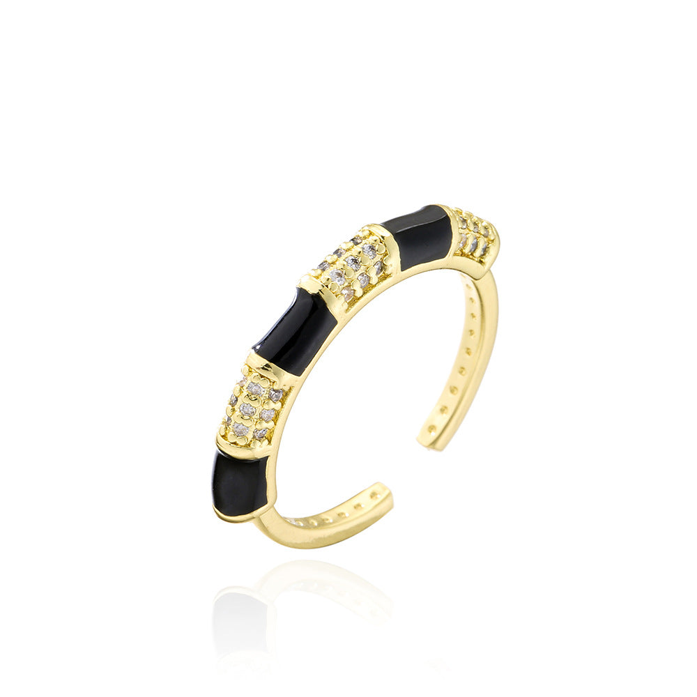 Anello Aperto Geometrico da Donna Stile Bohemien Realizzato in Rame Placcato Oro 18K e Finitura Smaltata