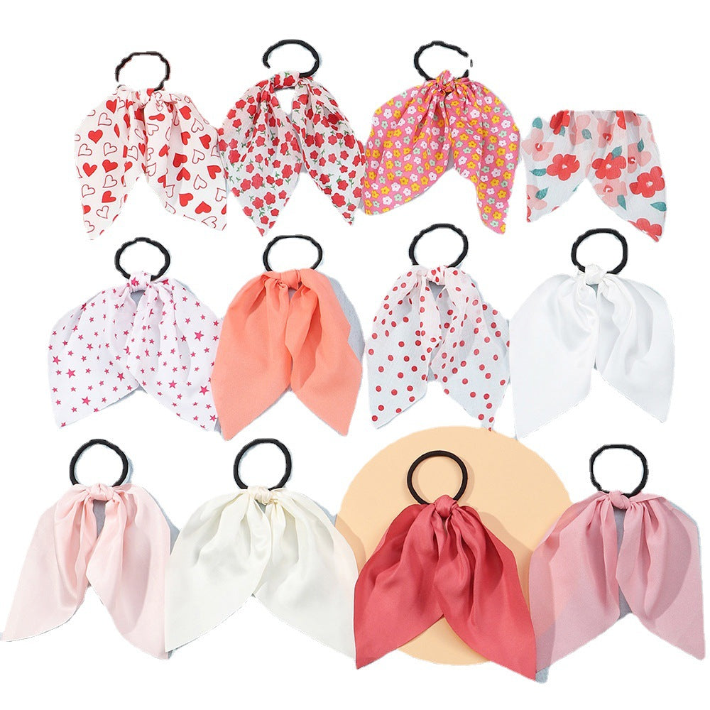 Spring Summer Floral Polka Dot Heart Star Printed Ribbon Hair Tie for Kids in Fabric Material