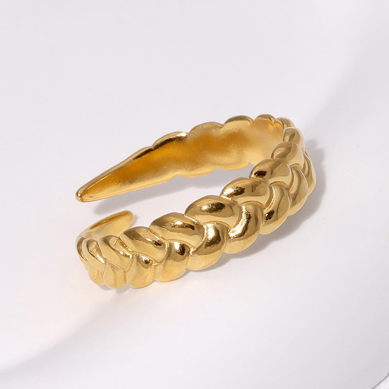 Minimalist Geometric Open Ring with Chain Detail 18K Gold Plated Stainless Steel Jewelry for Women