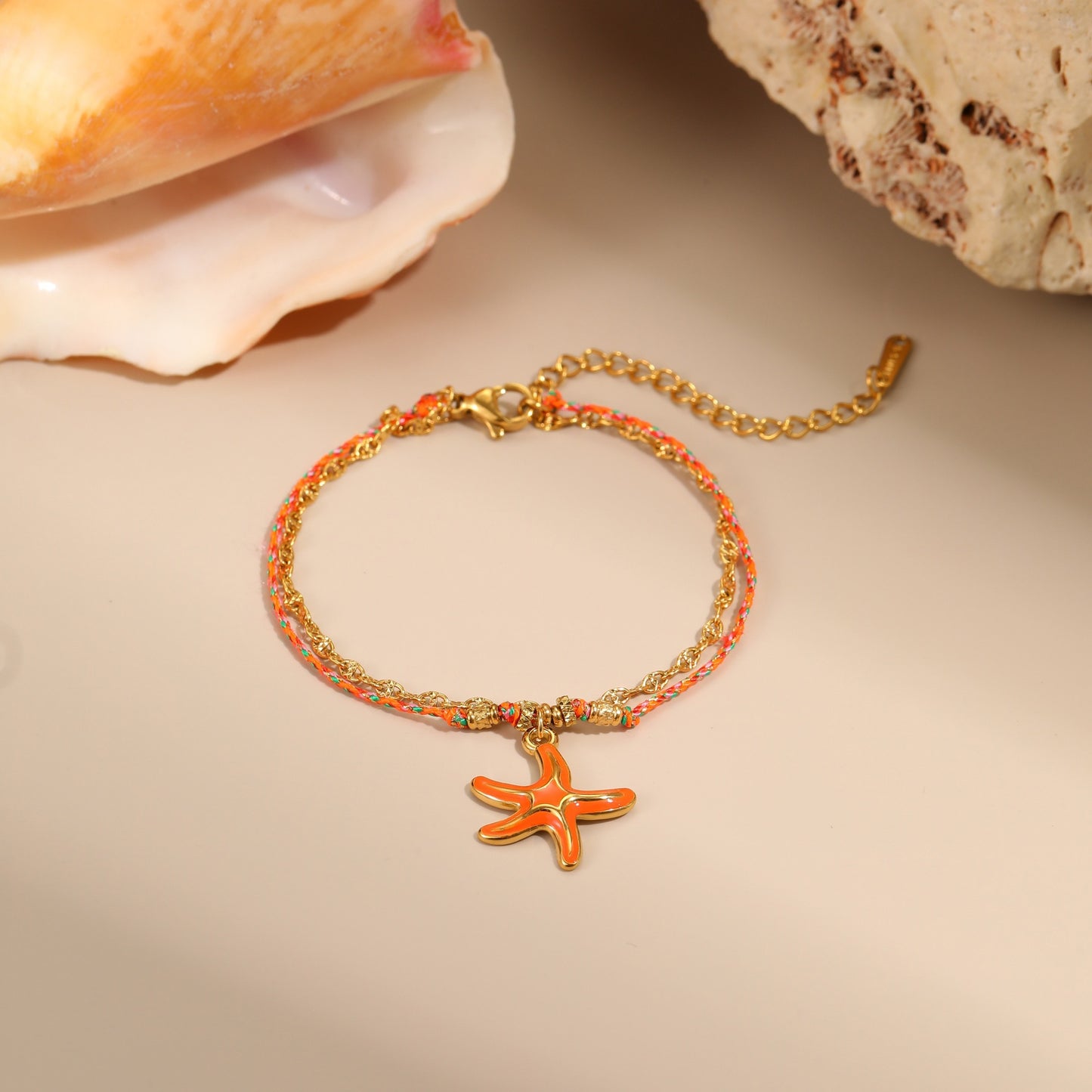 Fashionable Ocean-Themed Starfish Pendant Braided Titanium Steel Bracelet for Women with Geometric Design and Plated Finish