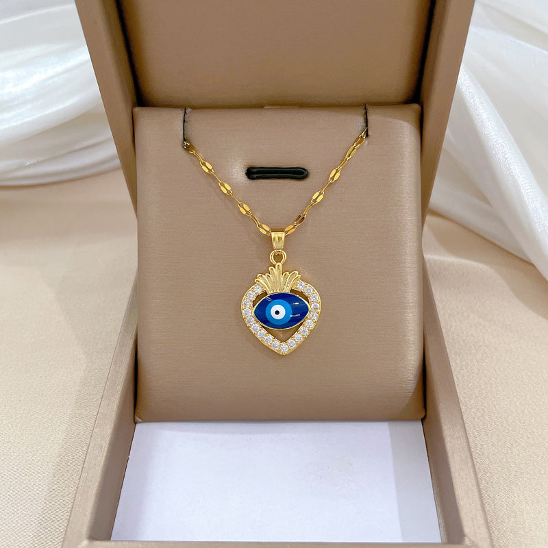 Collar de acero de titanio geométrico minimalista de lujo con incrustaciones de diamantes de imitación para mujer