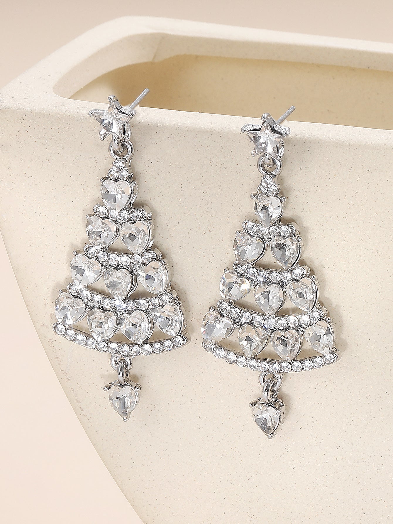 Pendientes de botón minimalistas de árbol de Navidad para mujer con incrustaciones de diamantes de imitación en aleación bañada en oro