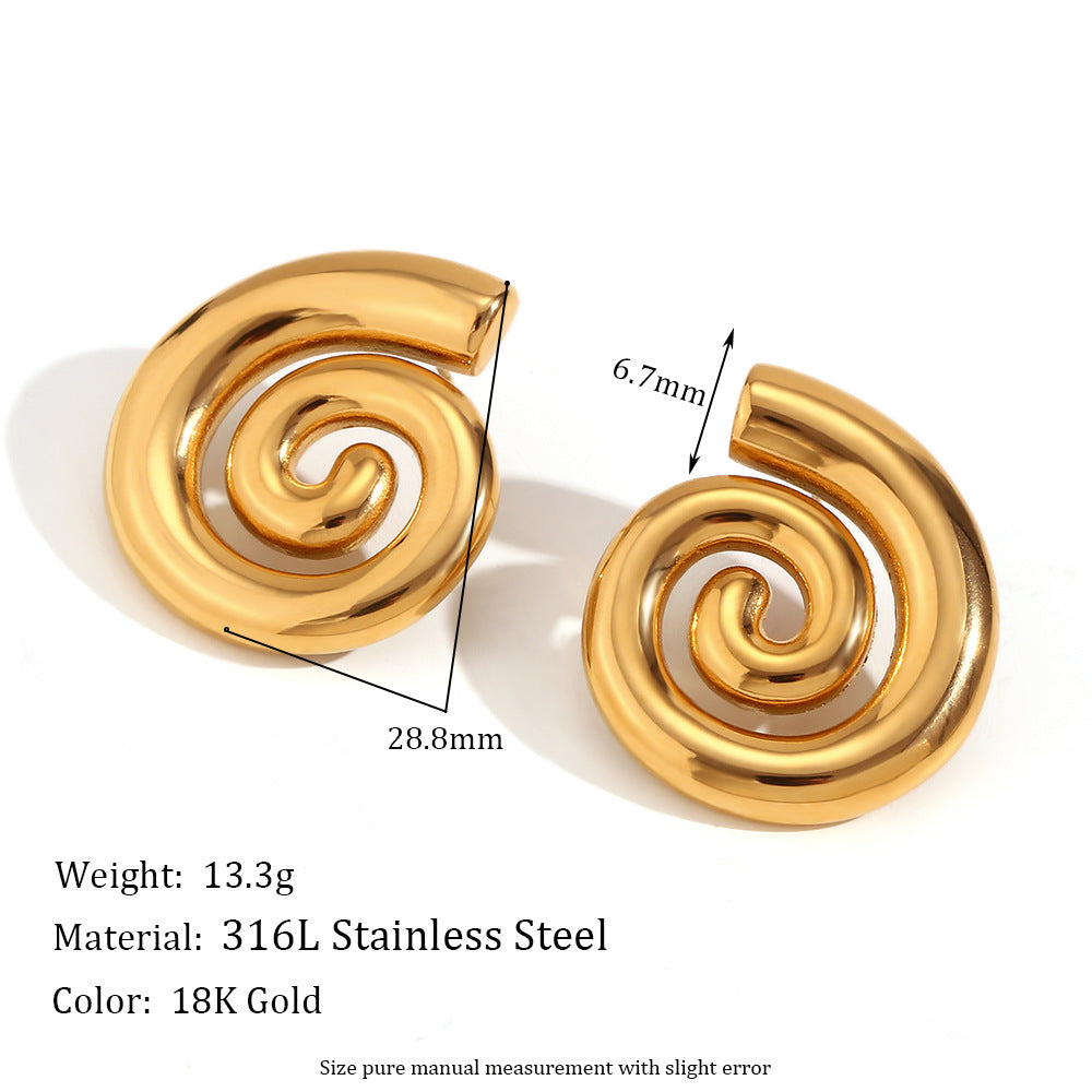 Orecchini a spirale a forma di conchiglia in acciaio inossidabile placcato oro 18K con design geometrico minimalista alla moda da donna