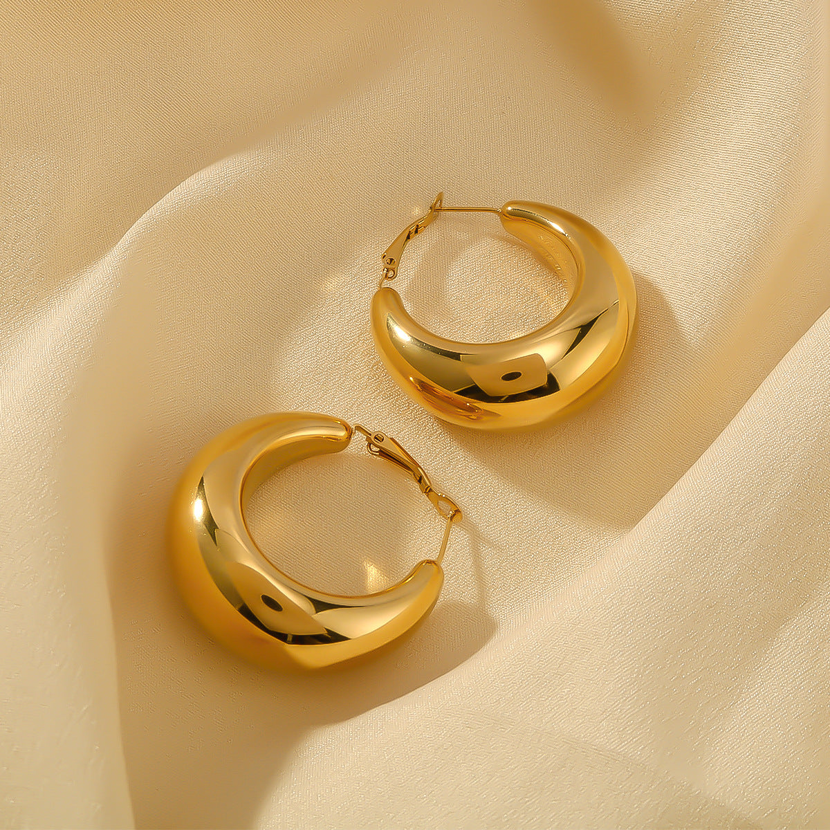 Minimalist Geometric C-Shaped Stainless Steel Hoop Earrings for Women with Vacuum Plated 18K Gold Finish Hypoallergenic Polished Surface