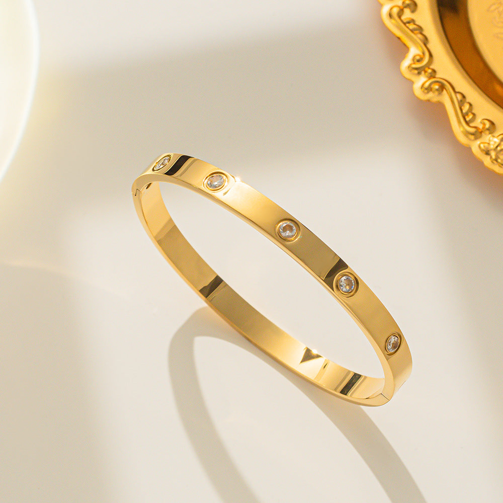 Luxury Minimalist Titanium Steel Gold-Tone Open Bangle Bracelet for Women