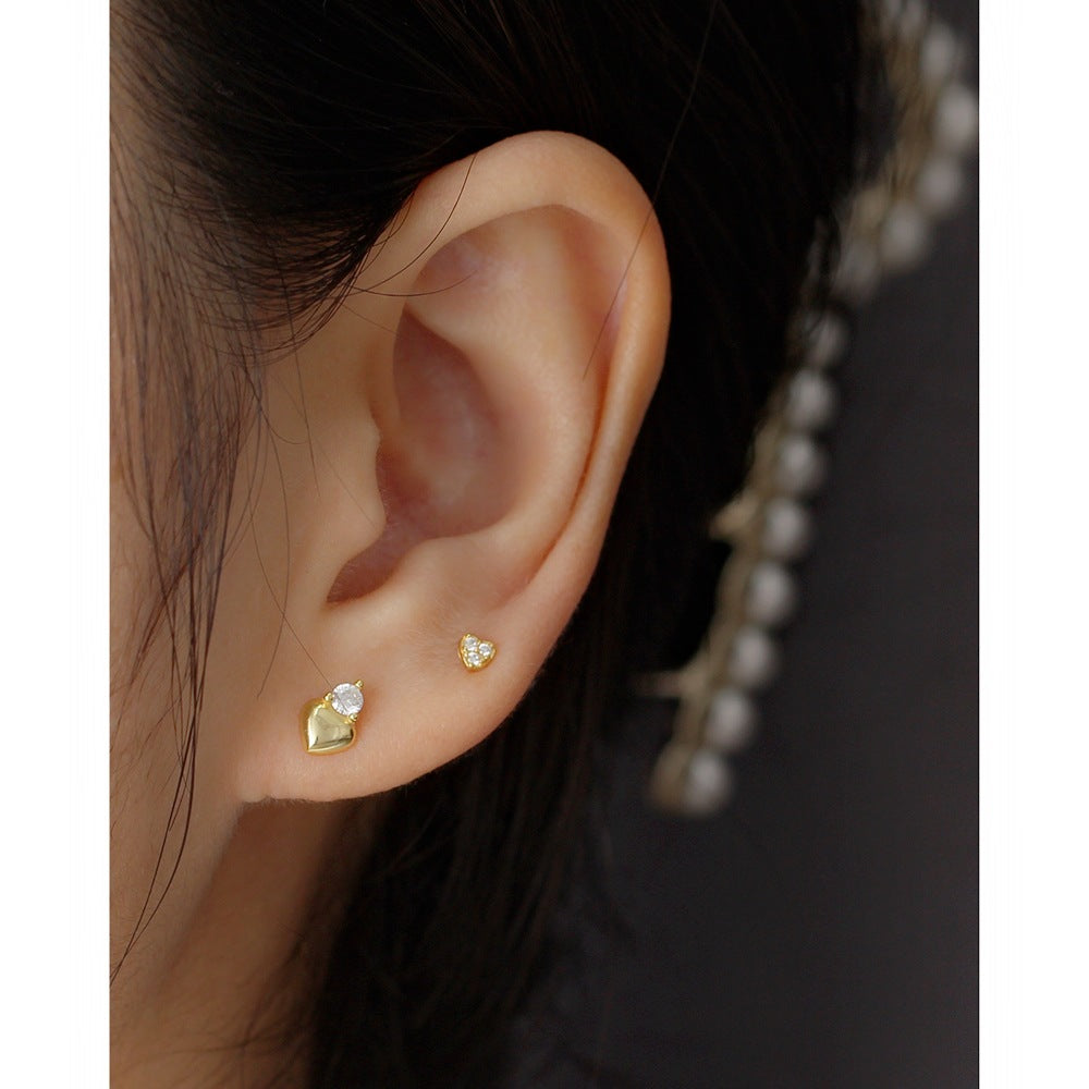 Minimalist Heart-Shaped 925 Sterling Silver Ear Cuffs with Rhinestone Inlay for Women