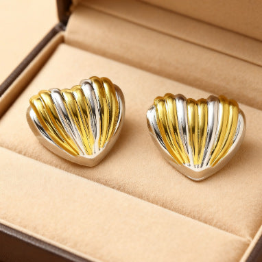 Sweet Striped Heart Plated Stainless Steel Earrings