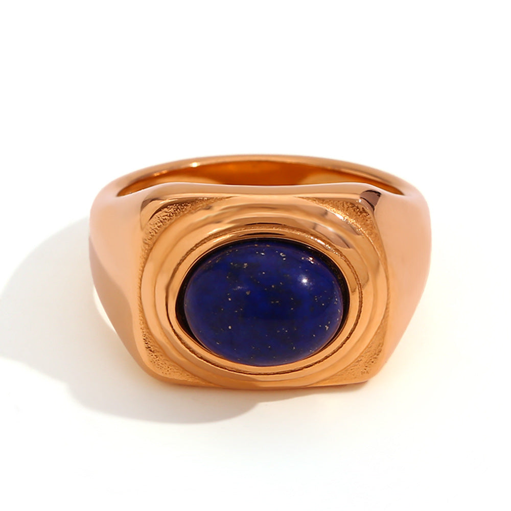 Minimalist Geometric Titanium Steel Ring with Gold Plating for Women Natural Stone Accent Fashion Office Wear