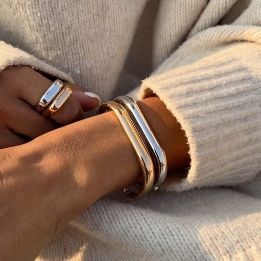 Pulsera de acero inoxidable cuadrada minimalista con acabado chapado para mujer, brazalete de joyería geométrica de inspiración vintage