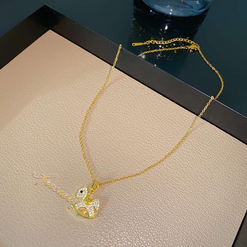 Minimalist Sweet Sporty Titanium Steel Plated Necklace with Brass Cubic Zirconia Pendant for Unisex