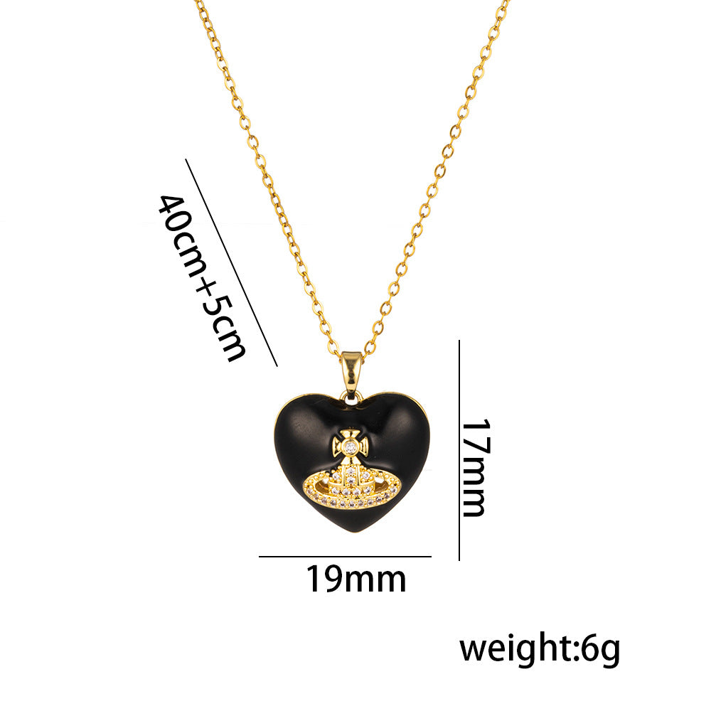 Collana con pendente a cuore minimalista da donna in acciaio al titanio con intarsio in strass e finitura placcata, elegante catena clavicola
