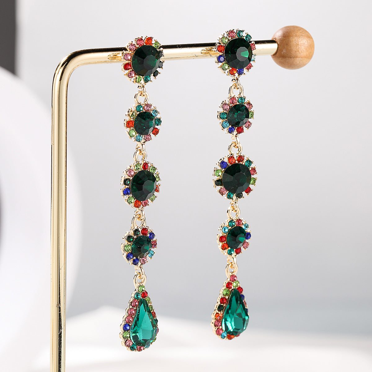 Pendientes de aleación con forma de gota de agua, incrustaciones de diamantes de imitación y diseño geométrico para mujer