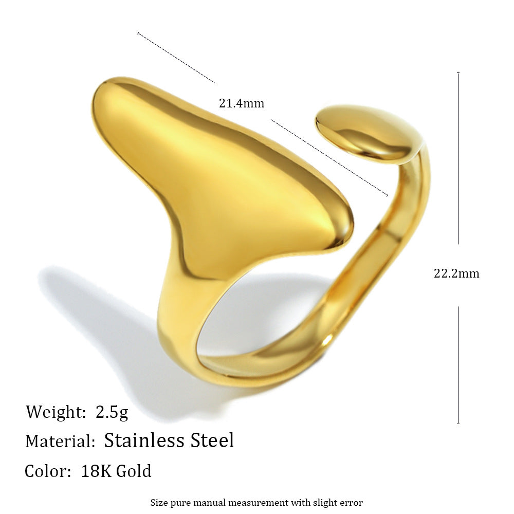 Minimalist Geometric Asymmetrical Heart Star Ring in Stainless Steel with 18K Gold Plating for Women