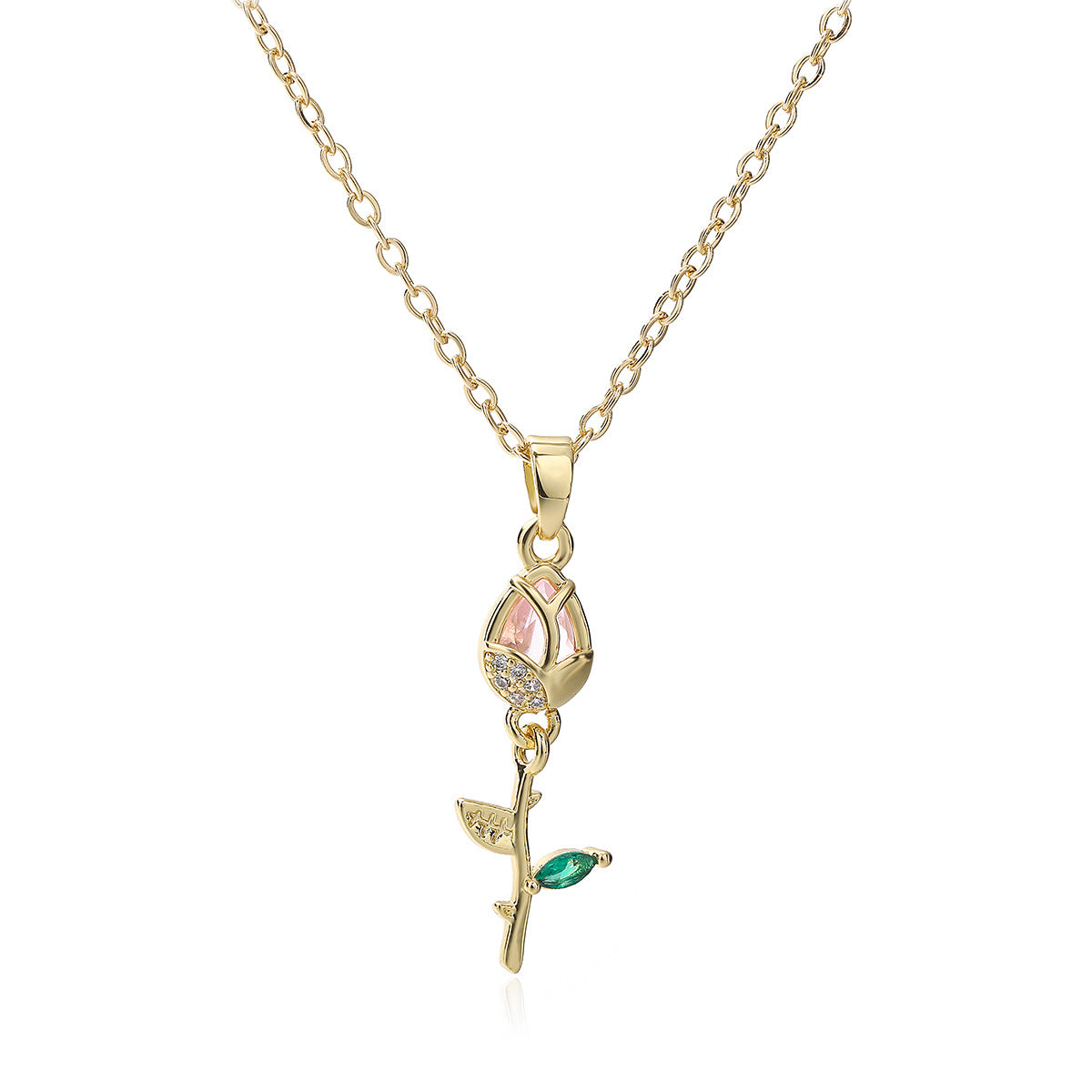 Minimalist 18K Gold Plated Brass Geometric Cubic Zirconia Sunflower Pendant Necklace for Women