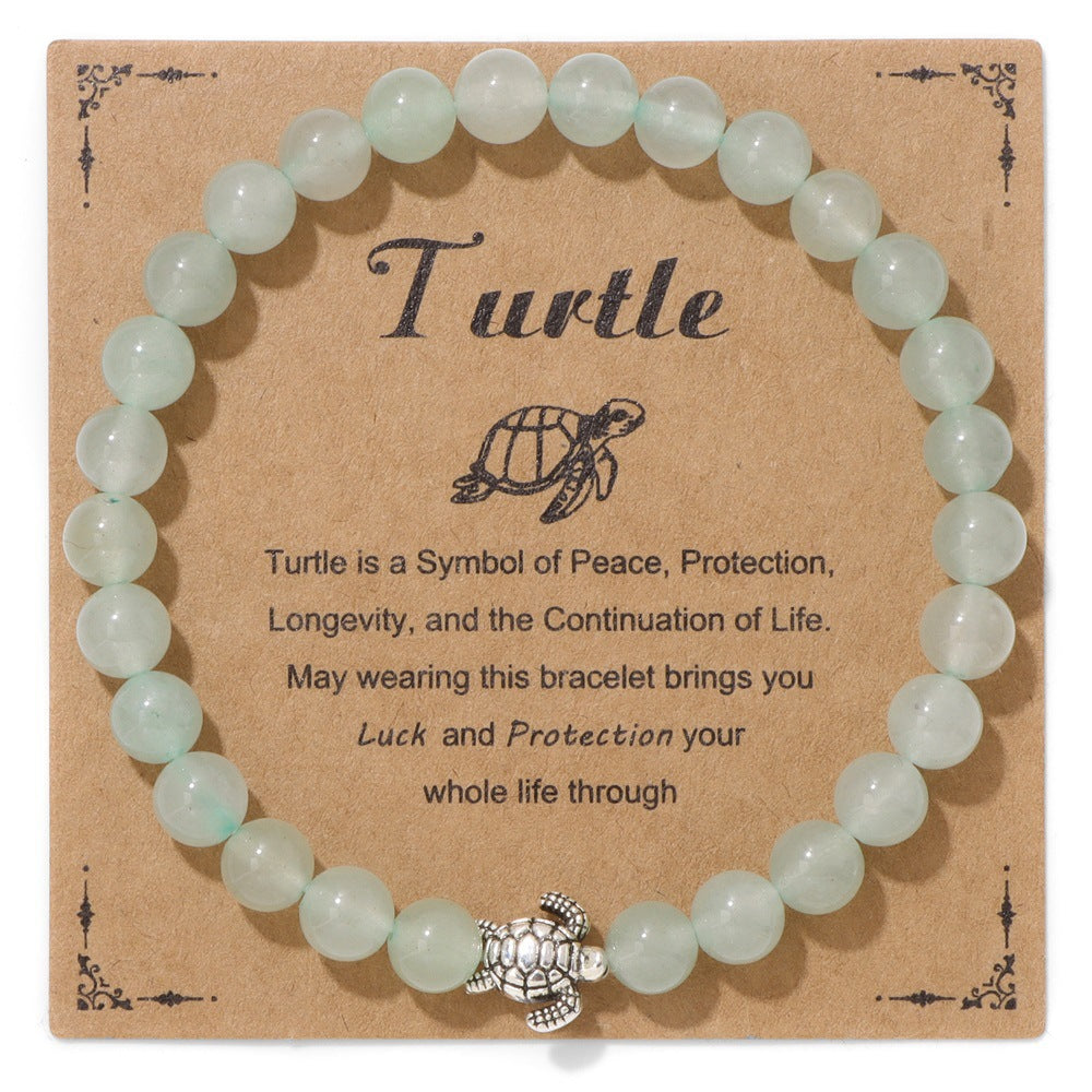 Vintage Minimalist Animal Stone Beaded Bracelet Unisex Sea Turtle Charm