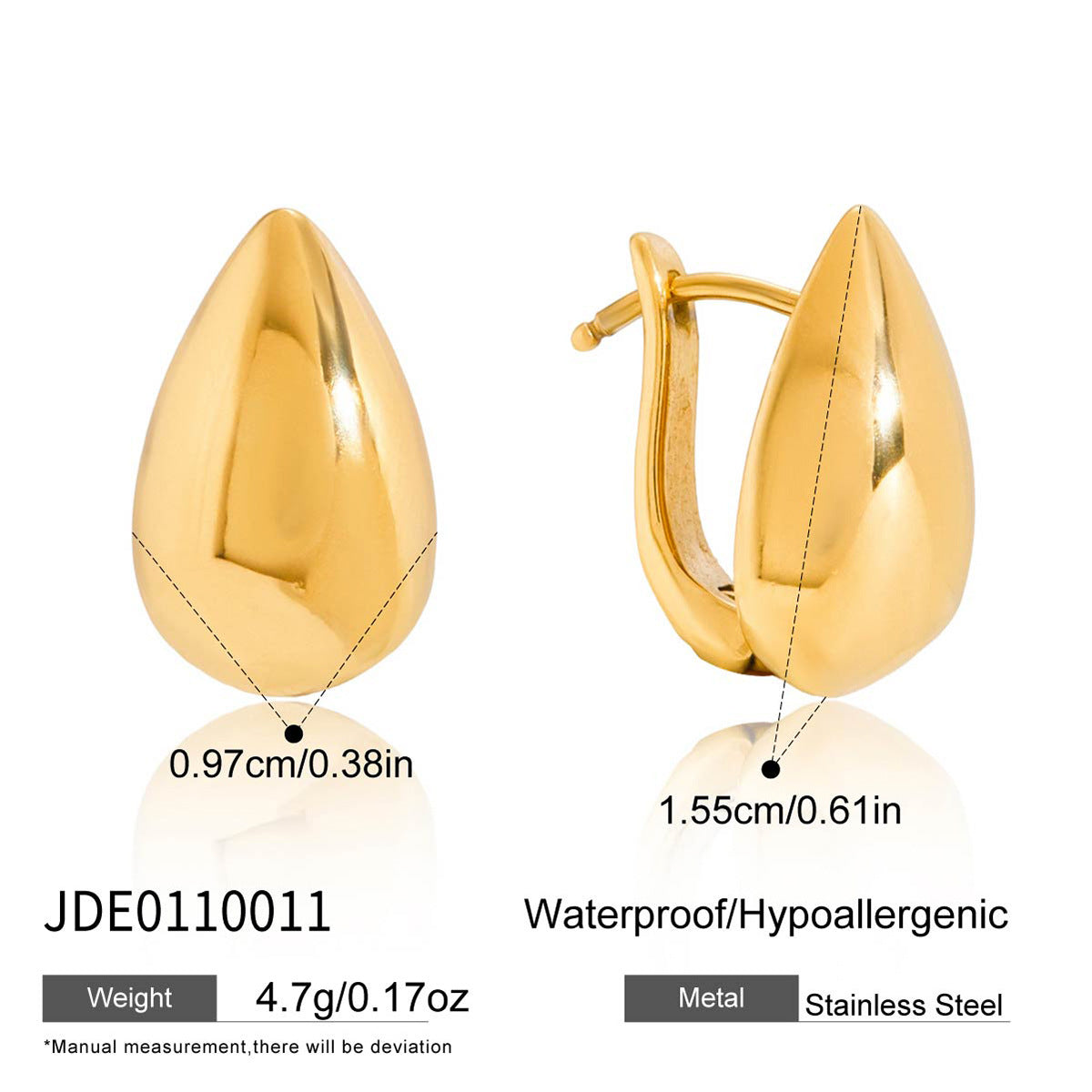 Pendientes de Acero Inoxidable con Forma de Gota de Agua Minimalista con Acabado Chapado para Mujer