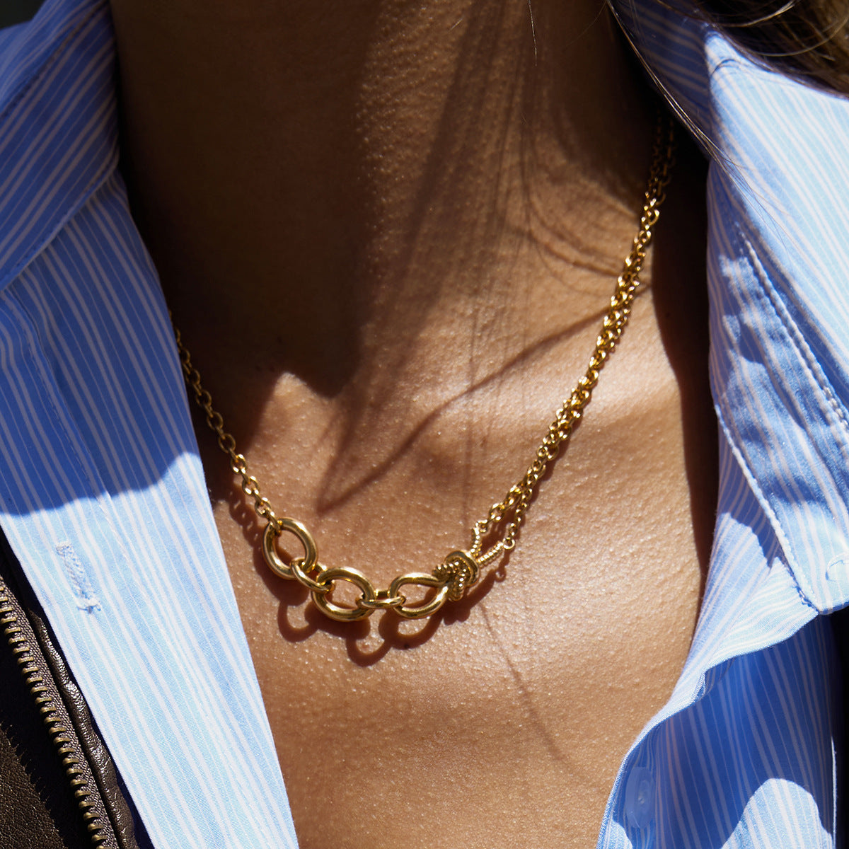 Collana geometrica in acciaio inossidabile con ciondolo in acciaio al titanio da donna, catena per clavicola placcata anallergica