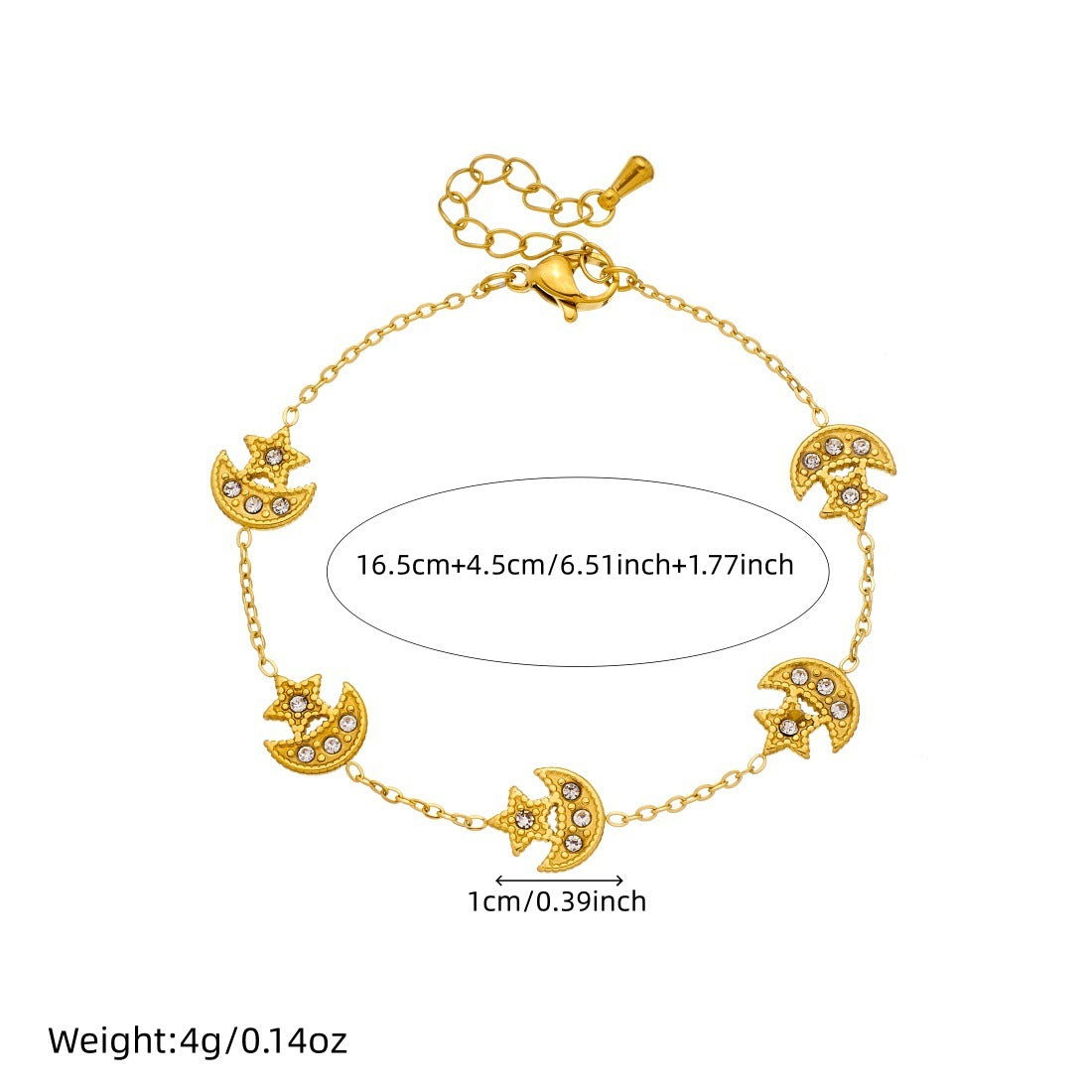 Minimalist Gold Plated Stainless Steel Moon Star Rhinestone Jewelry Set for Women