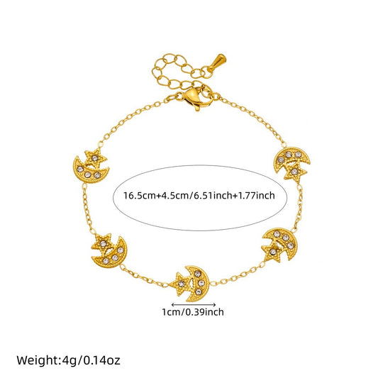 Minimalist Gold Plated Stainless Steel Moon Star Rhinestone Jewelry Set for Women