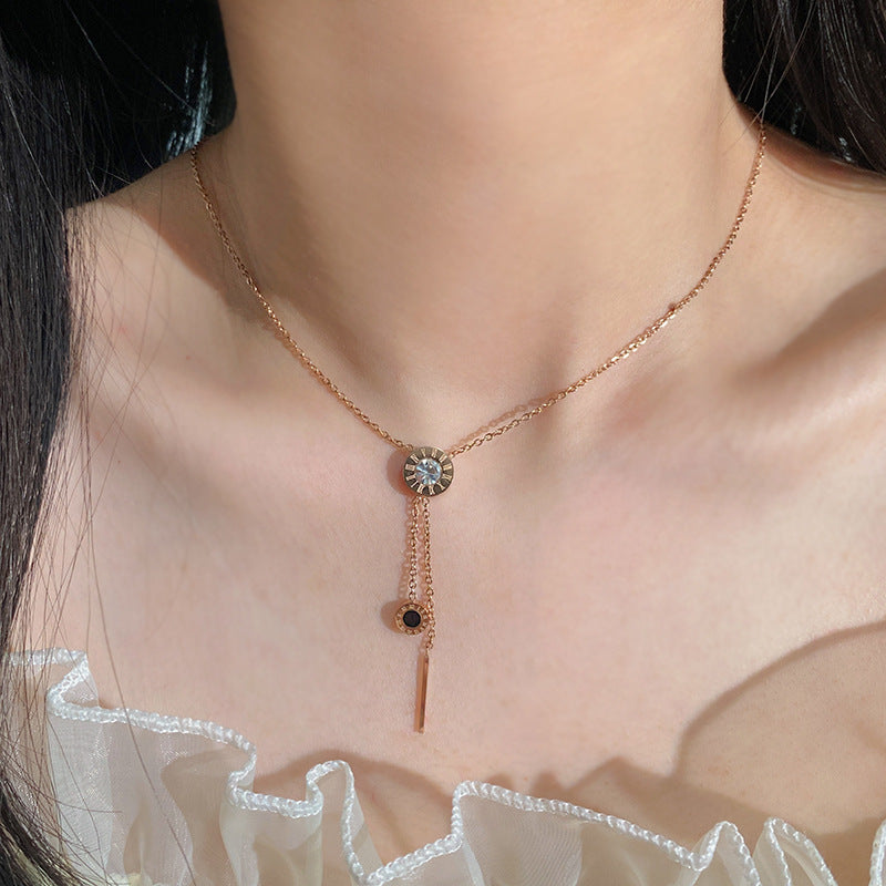 French Minimalist Gold Plated Titanium Steel Tassel Necklace for Unisex